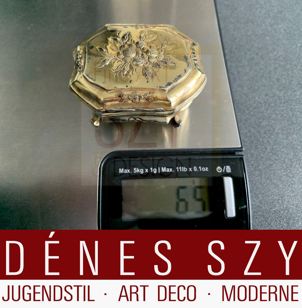 Boîte à épices baroque à 2 compartiments, dans le style de Johann Martin Satzger, exécution : Augsbourg 1765-67, argent 13 lots (812,5/1000), doré
