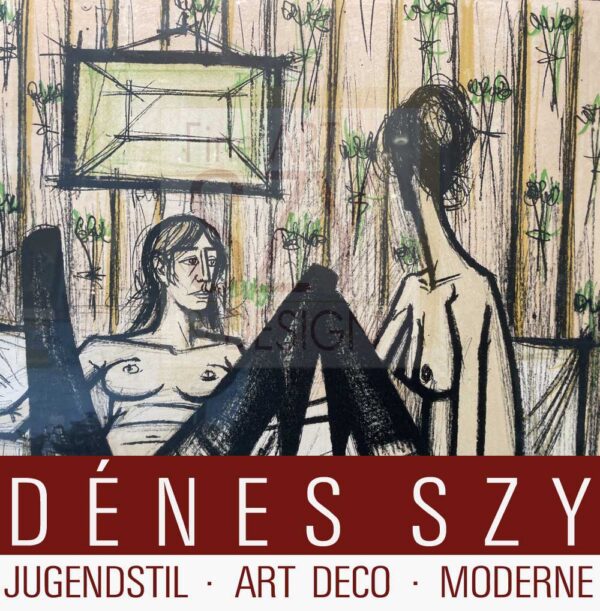 Bernard Buffet [Tour di Parigi 1928-1999, Francia], Litografia a colori su carta vergellata "Deux femmes nues dans un lit", Firmato e numerato sotto Bernard Buffet, copia 16/250