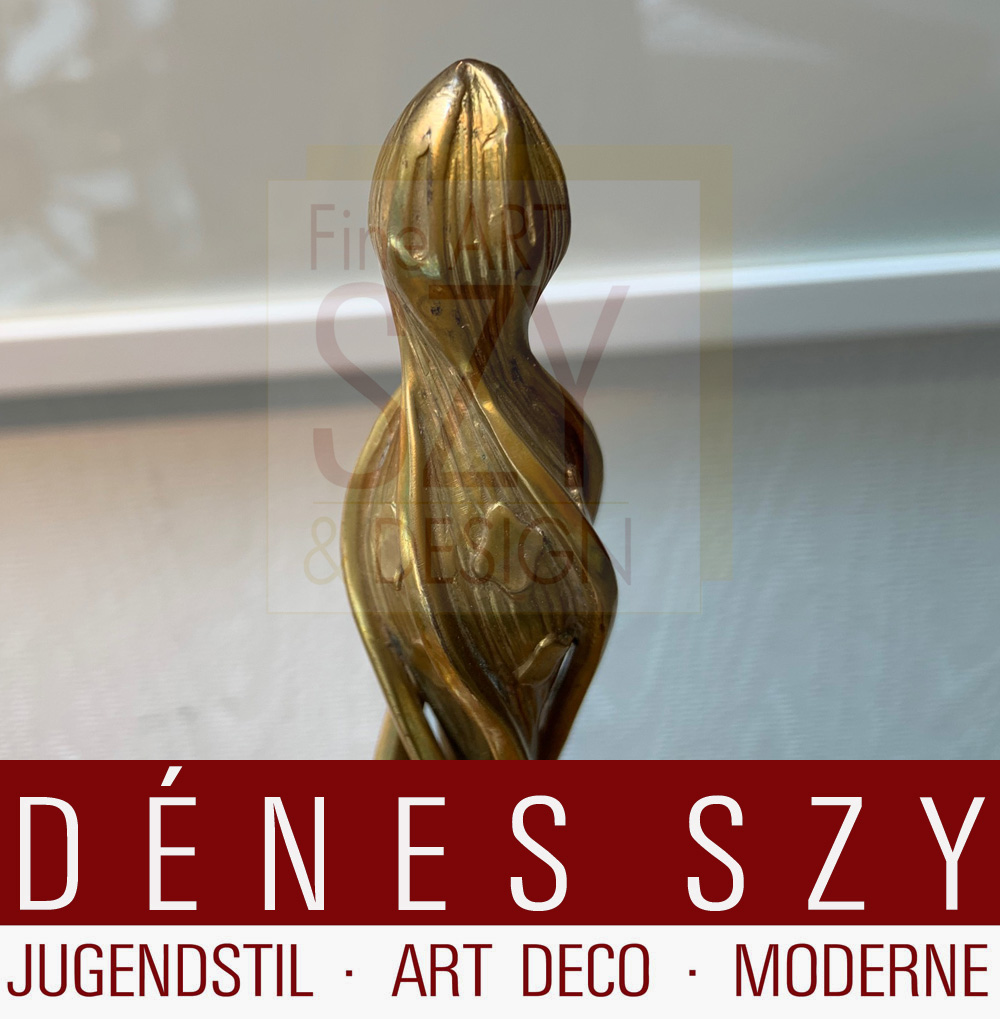 Coppia di candelieri Art Nouveau 5 fiamme #5415, Design ed esecuzione: Bitter & Gobbers Metallwarenfabrik, Krefeld Germania intorno al 1900-10, Stagno, placcato in rame e placcato in oro, Modello n. 5415