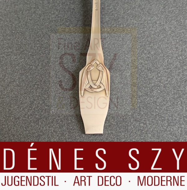 Cucchiaione da servire, Art Nouveau, Design: Adolph Amberg 1900, Serie Wagner con motivi delle saghe, opere di Richard Wagner, Esecuzione: Peter Bruckmann e figli Silberwarenfabrik, Heilbronn, Germania, argento 800, expo mondiale 1900