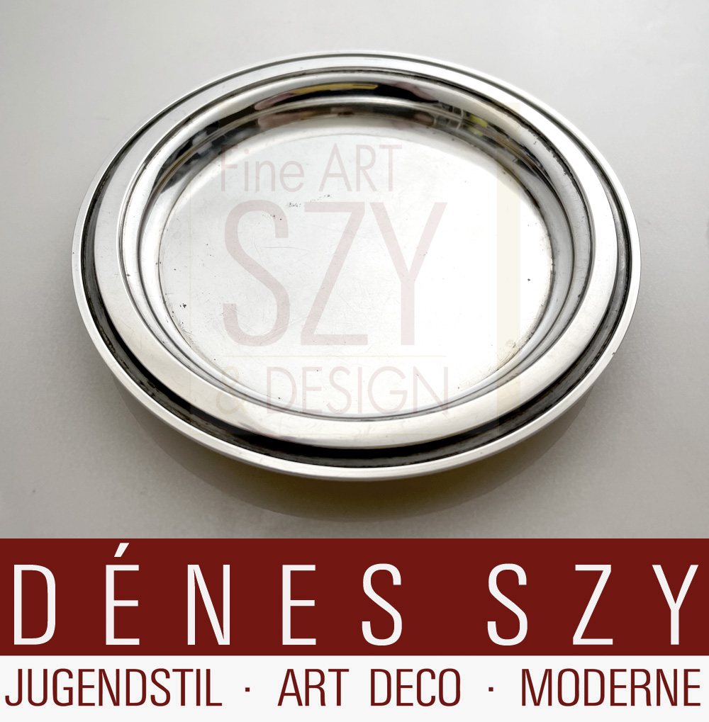 Sottobottiglia in argento Art Déco, Design ed esecuzione: Peter Bruckmann und Söhne Silberwarenfabrik, Heilbronn, Germania intorno al 1920-30, Argento 835