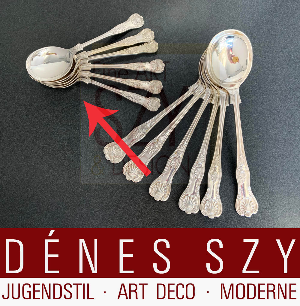 Sei cucchiai da brodo rotondi, modello King, Esecuzione: Cooper Brothers & Sons Ltd., Sheffield 1971, argento sterling