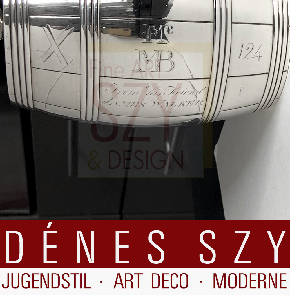 Scatola per tabacco in argento impero, scatola da tè, scatola per biscotti, a forma di botte, all'interno doratura a fuoco, Thomas Richards, Londra 1806, Inghilterra, argento sterling 925