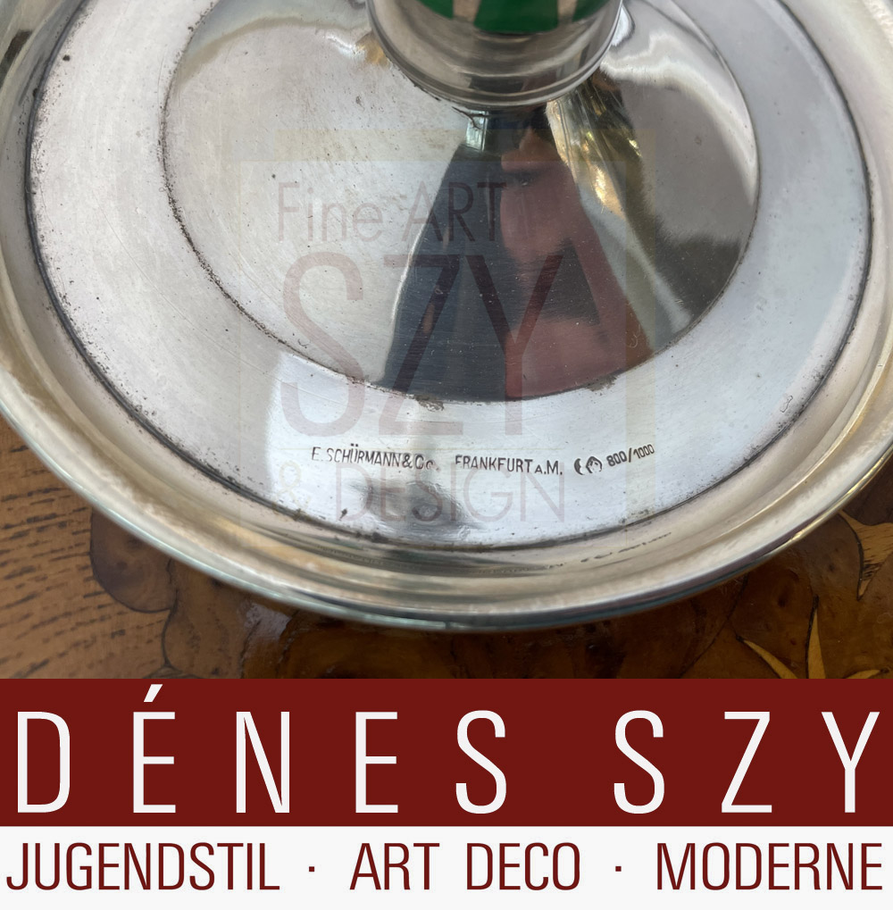 Jugendstil Silber Kerzenleuchter von Schürmann und Sohn, Frankfurt am Main ca. 1910, Silber 800 mit Emaille, Jan Eisenloeffel attributed