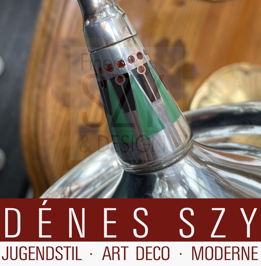 Jugendstil Silber Kerzenleuchter von Schürmann und Sohn, Frankfurt am Main ca. 1910, Silber 800 mit Emaille, Jan Eisenloeffel attributed