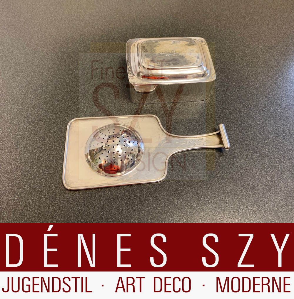 Art Déco, colino da tè Bauhaus, Design ed esecuzione: Emmy Roth, Werkstatt Berlin intorno al 1925/27, Germania, argento 800