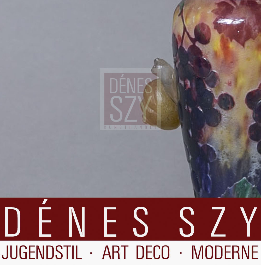 Lampada da tavolo Daum Nancy Art Nouveau, decoro di vino, lumaca,