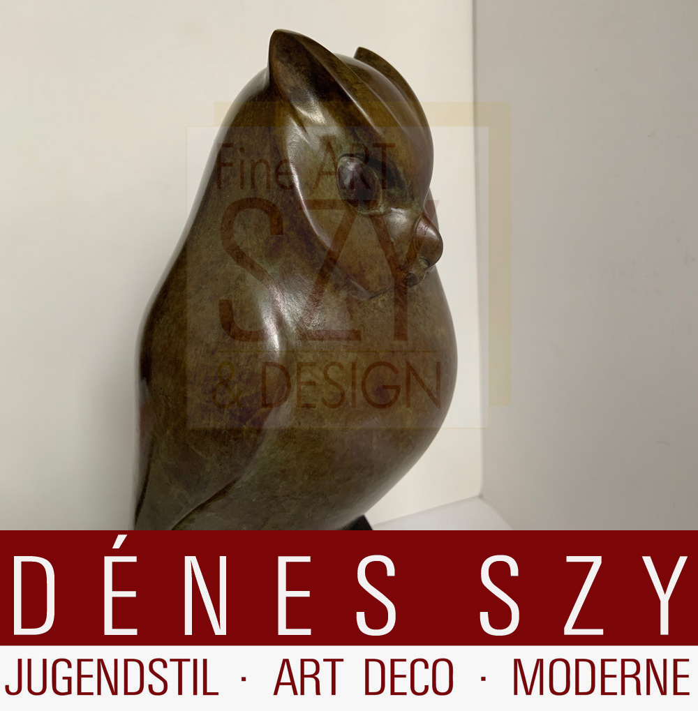 Gufo, Chouette, le petit duc, bronzo su base, Design: Francois Galoyer (nato nel 1944), Esecuzione: timbro fonderia CAI, Ciselure d'Art d'Ile de France, Francia XX secolo, Copia 1/8