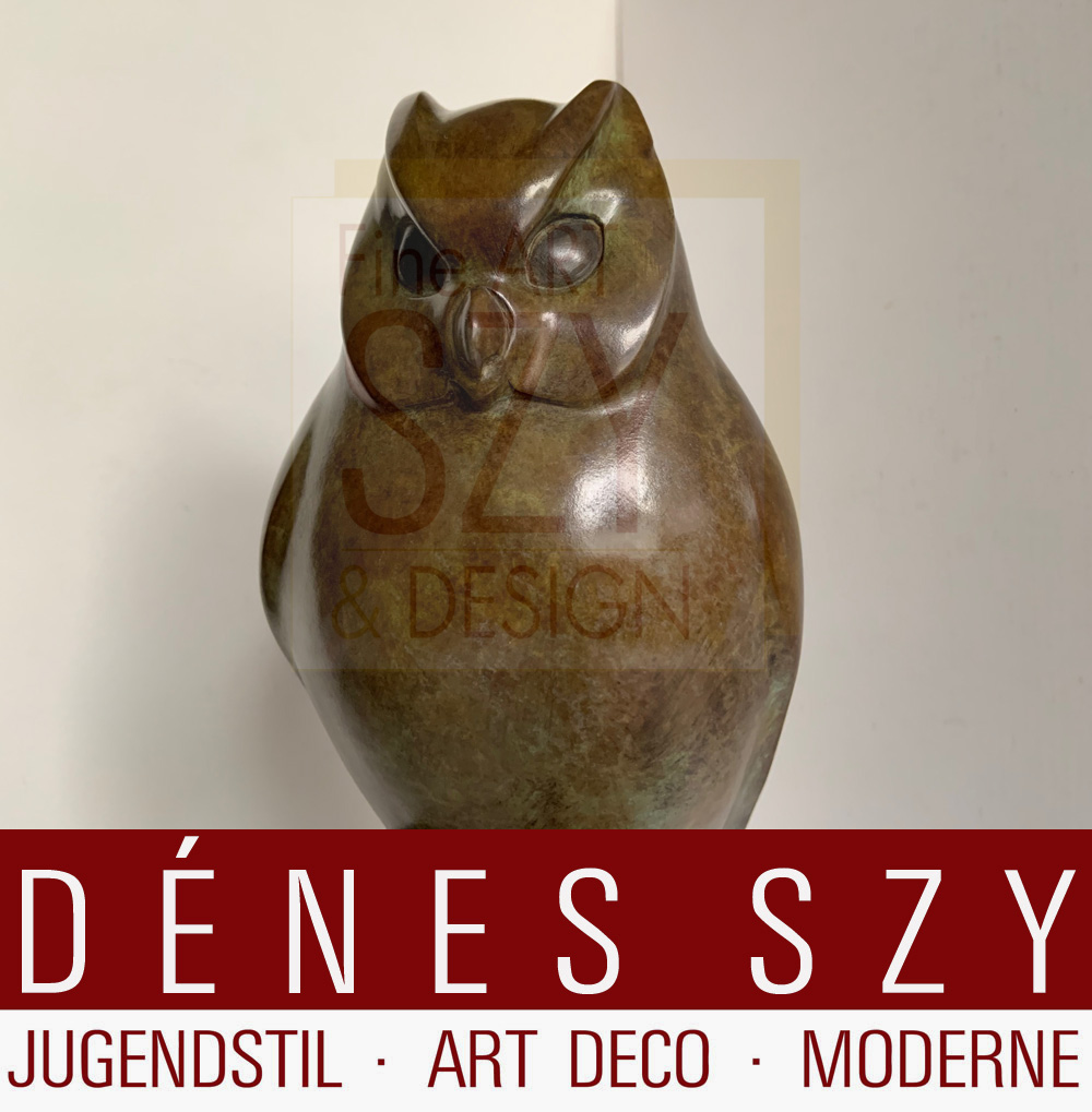 Gufo, Chouette, le petit duc, bronzo su base, Design: Francois Galoyer (nato nel 1944), Esecuzione: timbro fonderia CAI, Ciselure d'Art d'Ile de France, Francia XX secolo, Copia 1/8