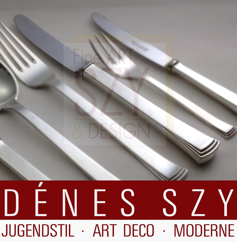 Coltello da tavola, posate Art Déco forgiato a mano in argento, Modello # 32 CONGO, FATTO A MANO, Design: Aage Weimar, Esecuzione: argentiere Evald Nielsen, Danimarca, argento 830/925