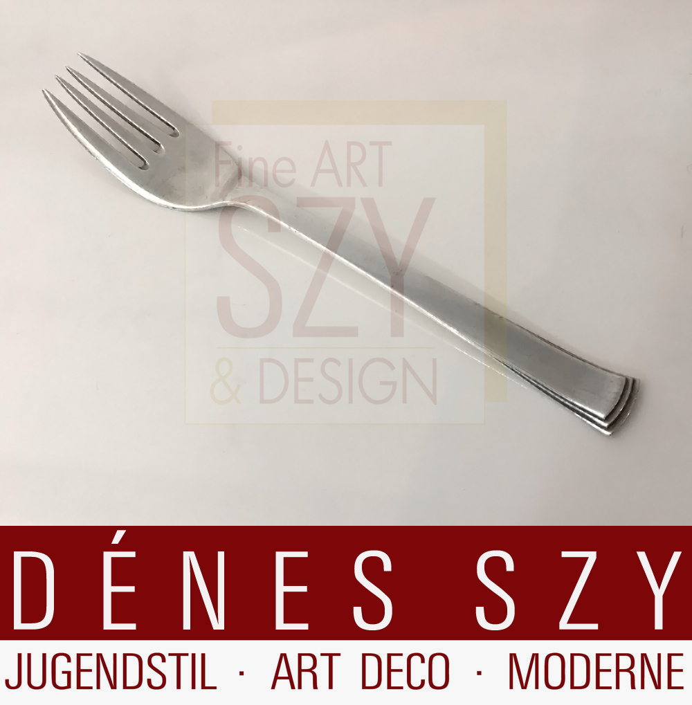 Forchetta pesce posate in argento Art Déco forgiato a mano, Modello # 32 CONGO, FATTO A MANO, Design: Aage Weimar, Esecuzione: argentiere Evald Nielsen, Danimarca, argento 830/925