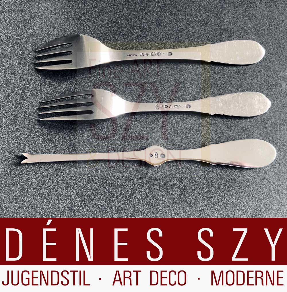 Posate in argento Art Nouveau, modello n. 16 (giglio), Arvesolv, Design ed esecuzione: Evald Nielsen, Copenaghen 1920s, Danimarca, argento 830