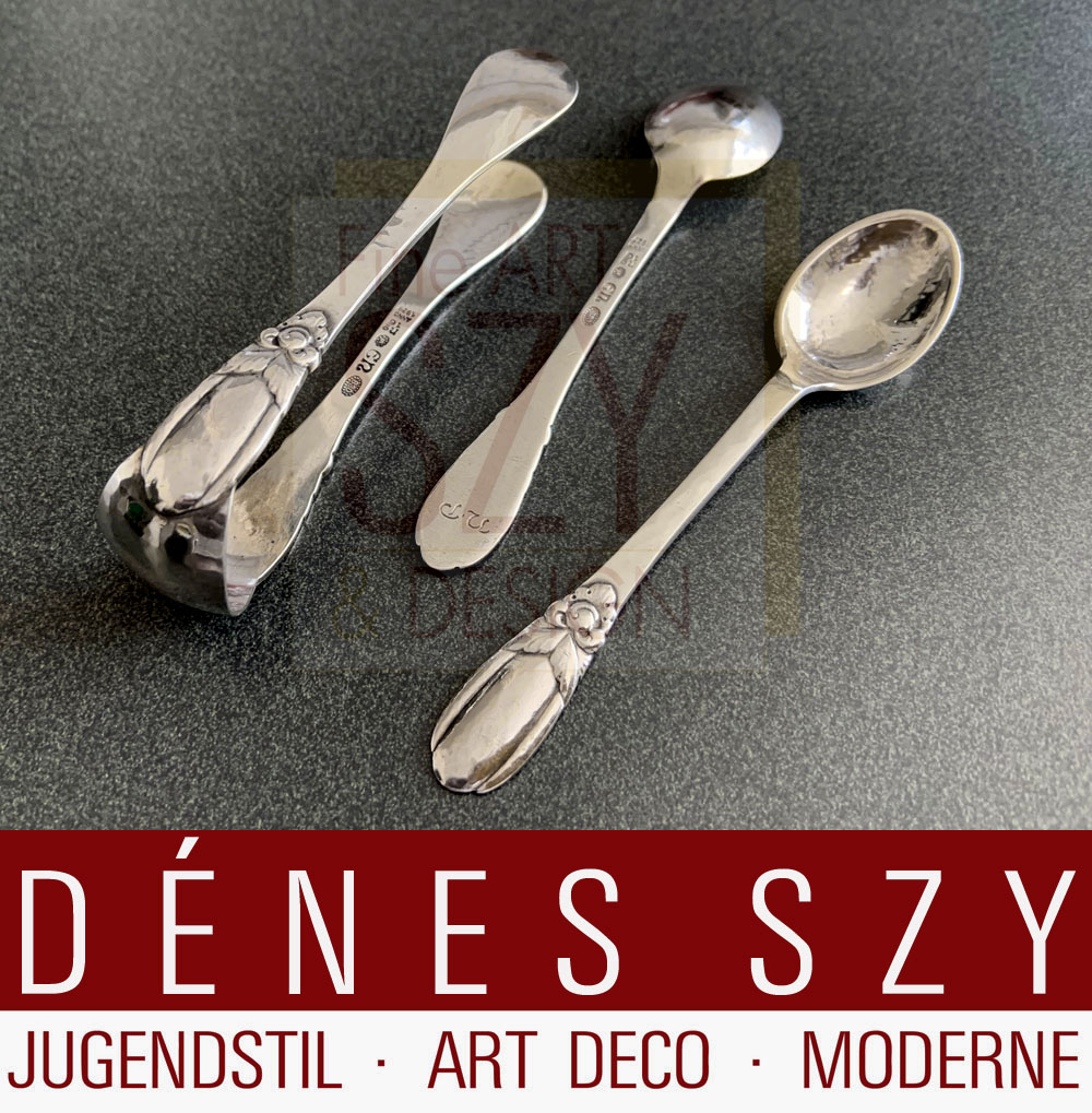 Mollette da zucchero, Posate in argento Art Nouveau Arvesolv #16 (giglio), Design ed esecuzione: Evald Nielsen, Copenaghen 1920s, Danimarca, argento