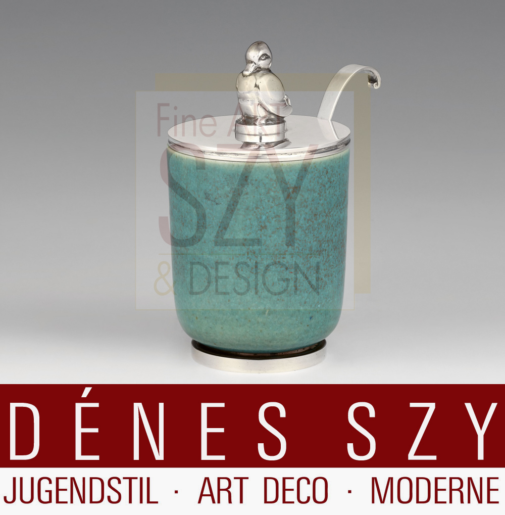 Evald Nielsen Sterling Silber Saxbo Keramik Dose Denmark