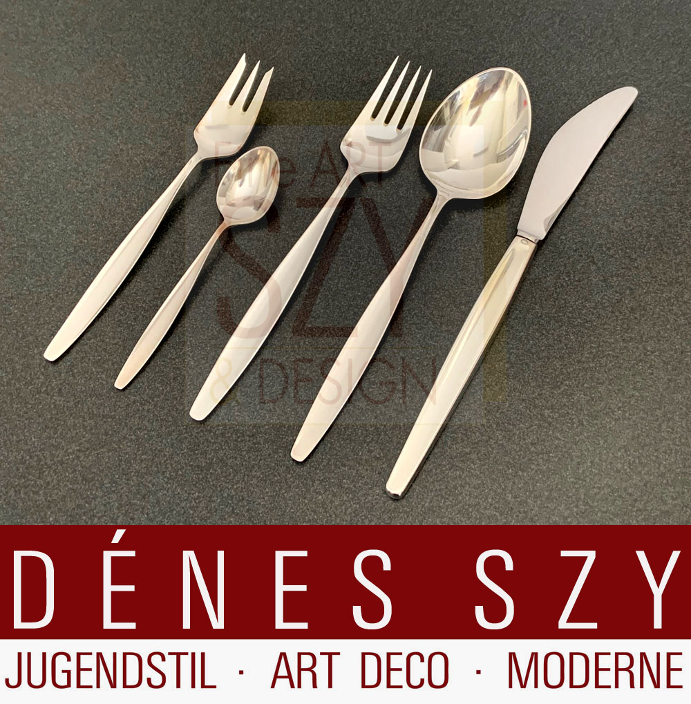 Servizio di posate per 6 persone, modello Cypress / Cypres #99, 30 parti, Modello: Tias Eckhoff 1954, Esecuzione: argentieri Georg Jensen, Copenaghen anni '50 circa, argento sterling
