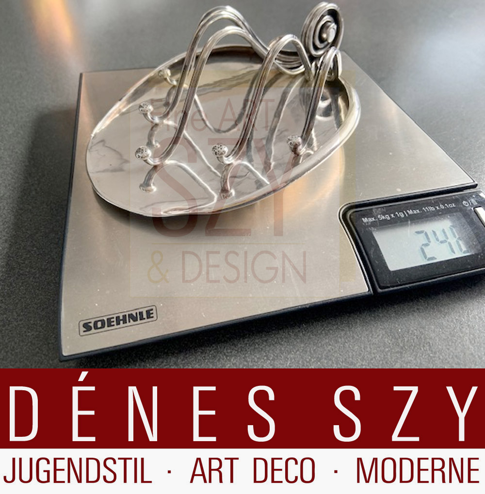 Pre-war Art Deco Toast Halter #510, Entwurf: Gustav Pedersen ca. 1927, Ausführung: Georg Jensen Silberschmiede, Kopenhagen 1933-44, Dänemark, Sterlingsilber