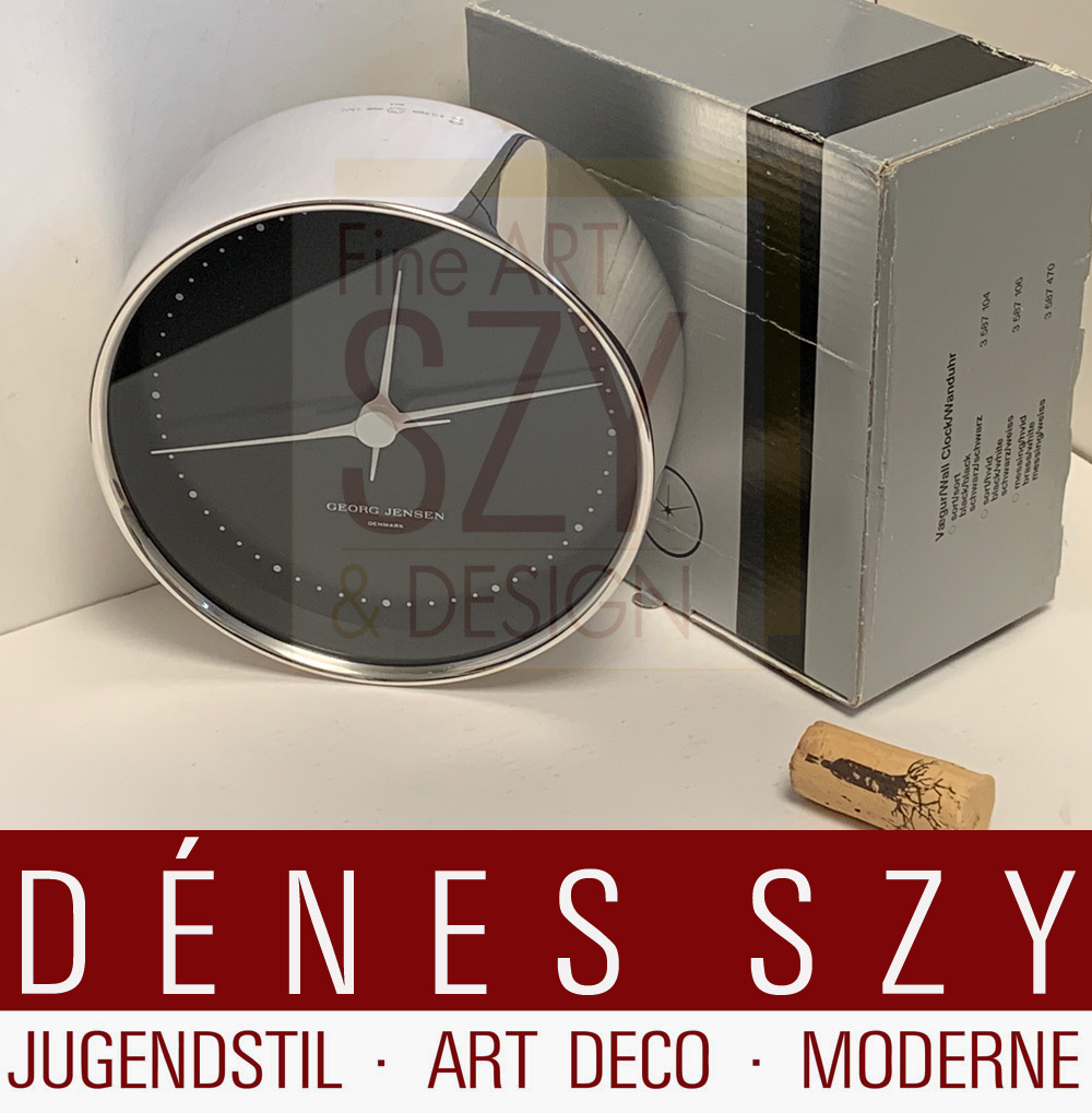 Orologio a parete Georg Jensen # 1401, Design: Henning Koppel 1978, Esecuzione: Georg Jensen argentieri, Copenhagen 1999, Danimarca, Argento 925, argento sterling, alluminio smaltato e vetro