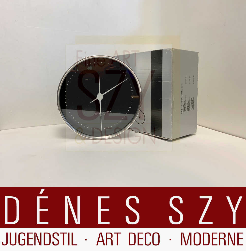 Orologio a parete Georg Jensen # 1401, Design: Henning Koppel 1978, Esecuzione: Georg Jensen argentieri, Copenhagen 1999, Danimarca, Argento 925, argento sterling, alluminio smaltato e vetro