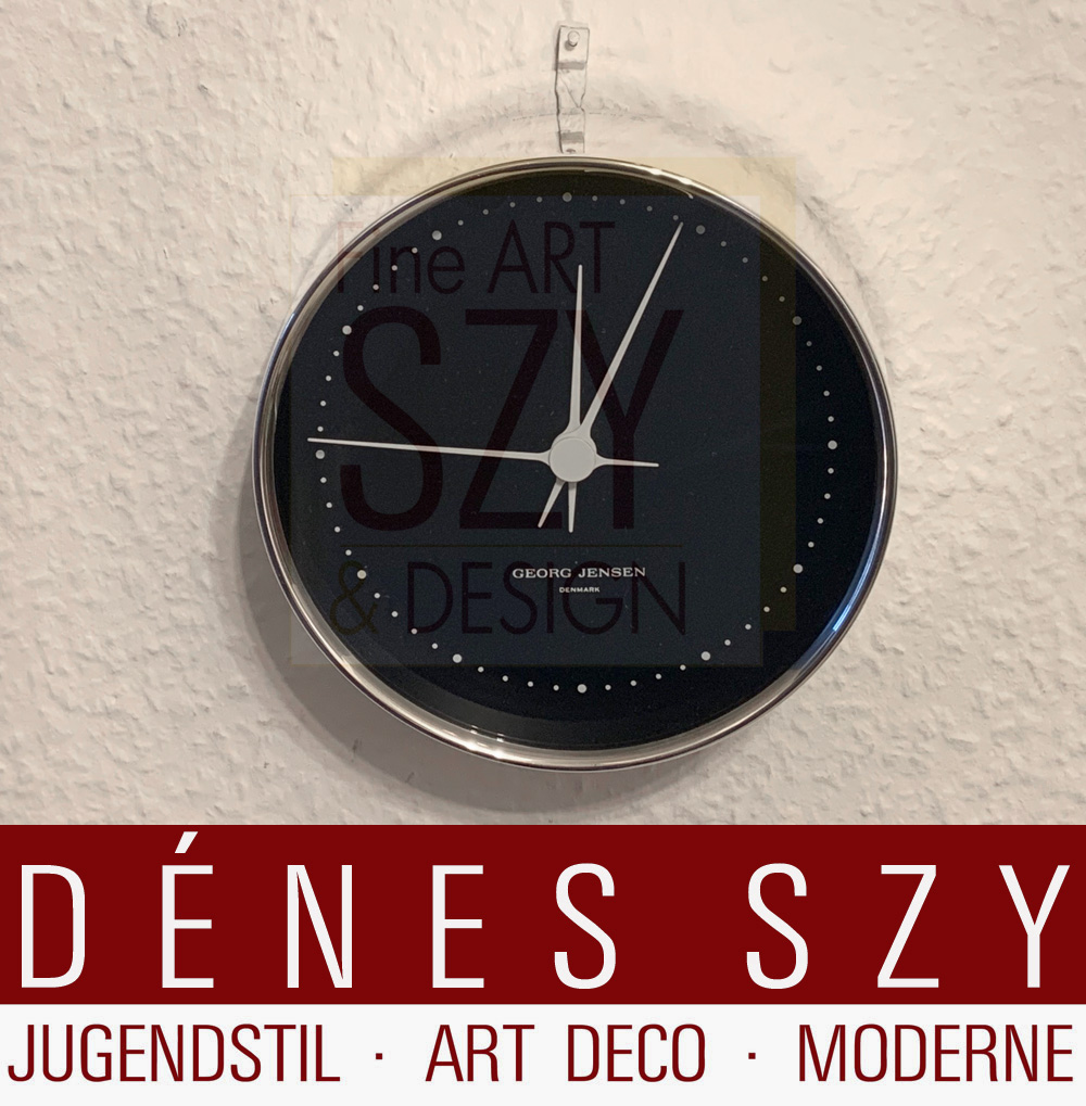 Orologio a parete Georg Jensen # 1401, Design: Henning Koppel 1978, Esecuzione: Georg Jensen argentieri, Copenhagen 1999, Danimarca, Argento 925, argento sterling, alluminio smaltato e vetro