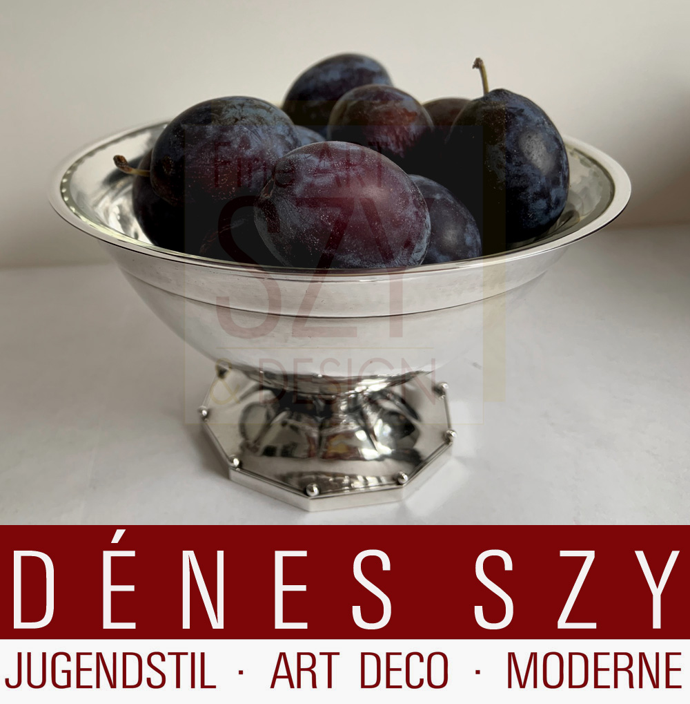 Ciotola dessert, frutta, panna #424 con inserto in vetro cristallo originale, Design: Johan Rohde ca. 1920, Georg Jensen, Copenaghen Danimarca 1933-44, Argento 925