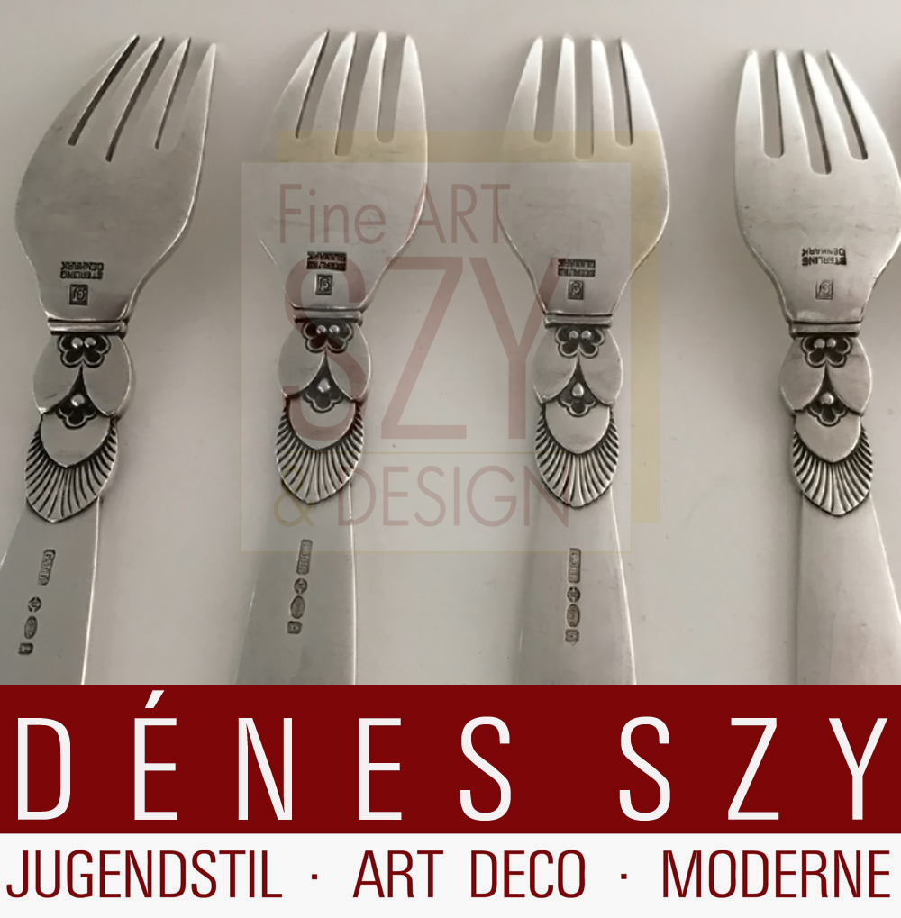 Forchetta per insalata extra rare, modello: KAKTUS / CACTUS, Design: Gundorph Albertus 1930, Esecuzione: argentiere Georg Jensen, Copenhagen 1933-44, argento sterling, pre war