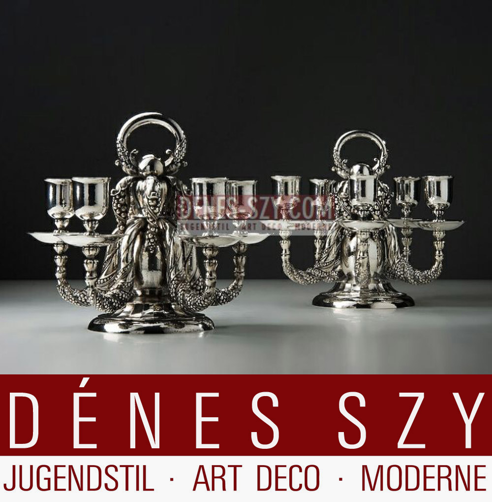 paio di candeliere 383 A, GEORG JENSEN argento massiccio Art Deco