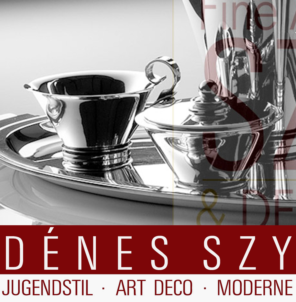 Zuccheriera Art Déco con coperchio e lattiera # 600/600 A, Modello: PYRAMID Design: Harald Nielsen 1931, Esecuzione: argentieri Georg Jensen, Copenaghen 1925-32, Danimarca, argento sterling