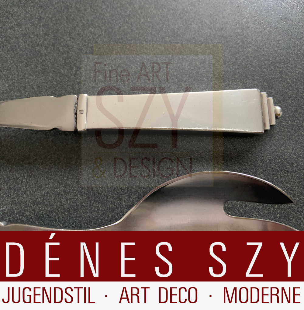 Paio di posate da insalata Art Déco, Modello Piramide / pyramid 15, Design: Harald Nielsen 1927, Esecuzione: argentieri Georg Jensen, Copenhagen 1933-44, argento sterling, 925S e acciaio