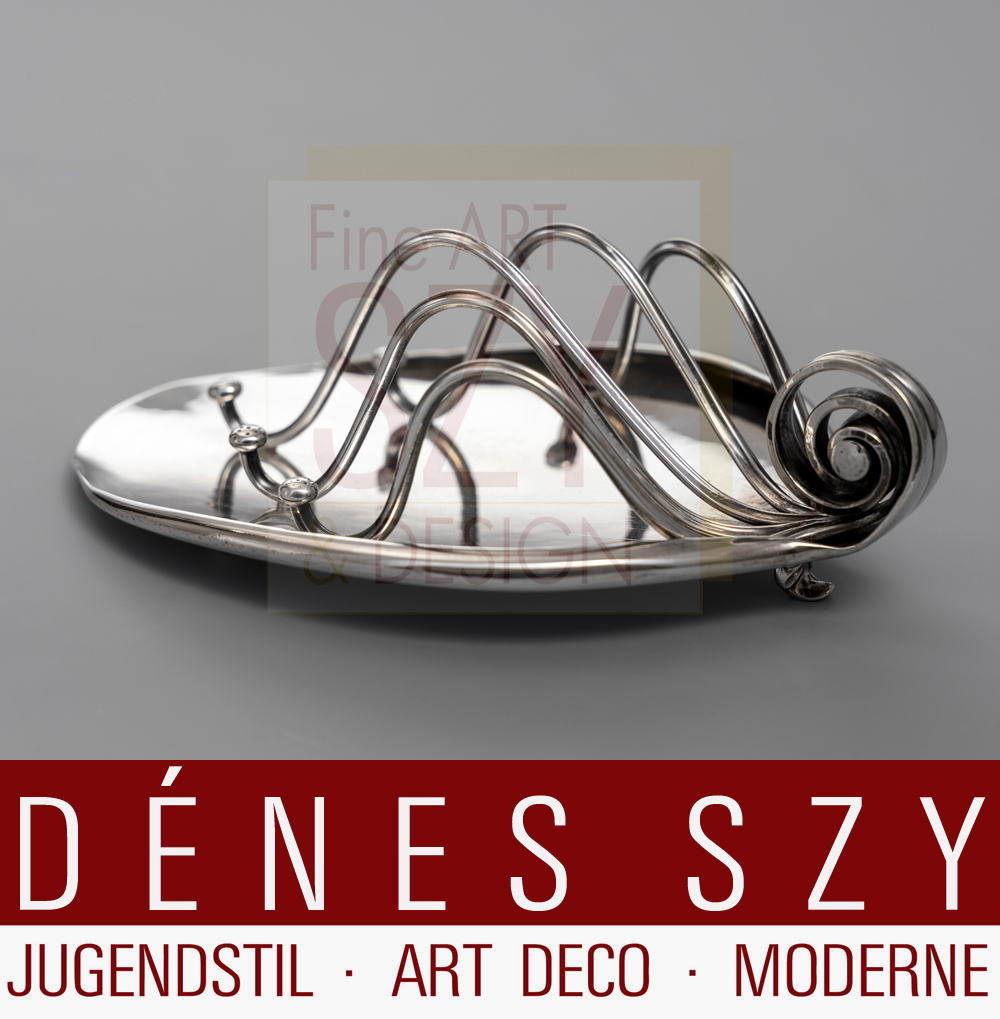 Pre-war Art Deco Toast Halter #510, Entwurf: Gustav Pedersen ca. 1927, Ausführung: Georg Jensen Silberschmiede, Kopenhagen 1933-44, Dänemark, Sterlingsilber