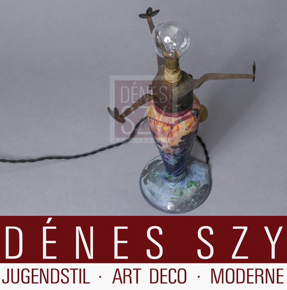 Lampada da tavolo Daum Nancy Art Nouveau, decoro di vino, lumaca,