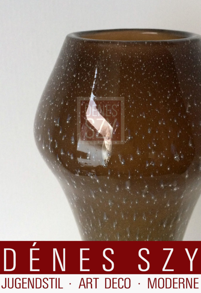 Art Deco Glas Vase von Otto Prutscher und Loetw Witwe, gruen brauner Dekor mit Silber Einschmelzungen, sogenannte Silber Perlglasvase