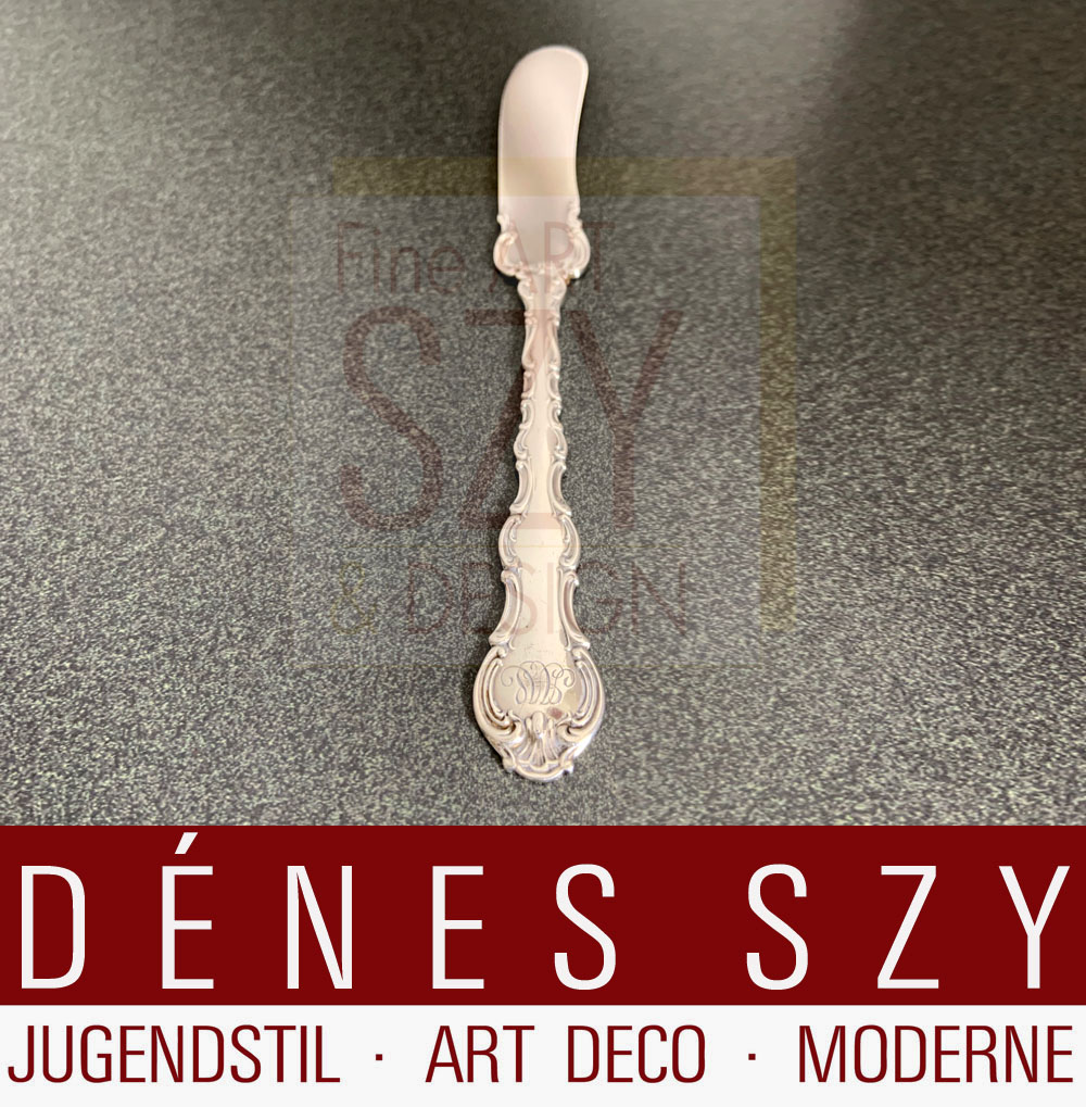 Coltello da burro in argento sterling, modello Strasburgo, argento pieno, Design ed esecuzione: Gorham Company, Providence / Rhode Island USA, argento sterling, introdotto nel 1897