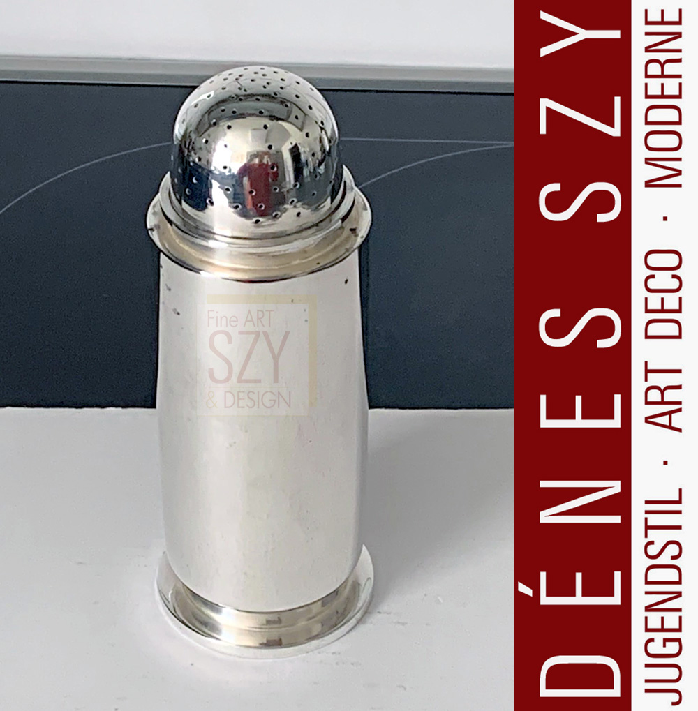 Spice tower, caster, design D.H. Gumbel, Schober & Bruckmann Heilbronn - 800 silver, Germany 1930s, height 14.2 cm, diameter 5.3 cm, weight approx. 141 g .
