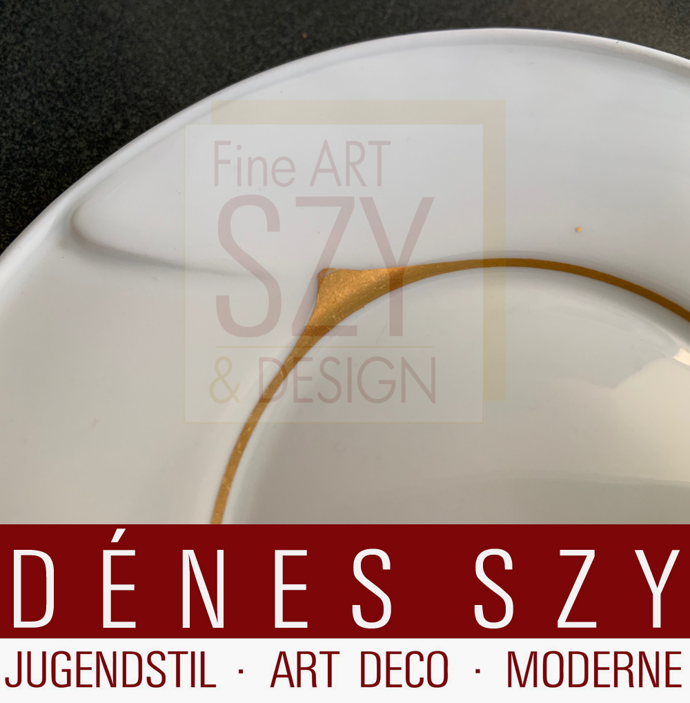 Piattino per tazza di moka, sottocoppa, Modello: Frustata in oro, Porcellane Meissen Art Nouveau, Design: Henry van de Velde 1903/04, Esecuzione: manifattura statale di porcellana Meißen, Meißen intorno al 1905-10, Germania