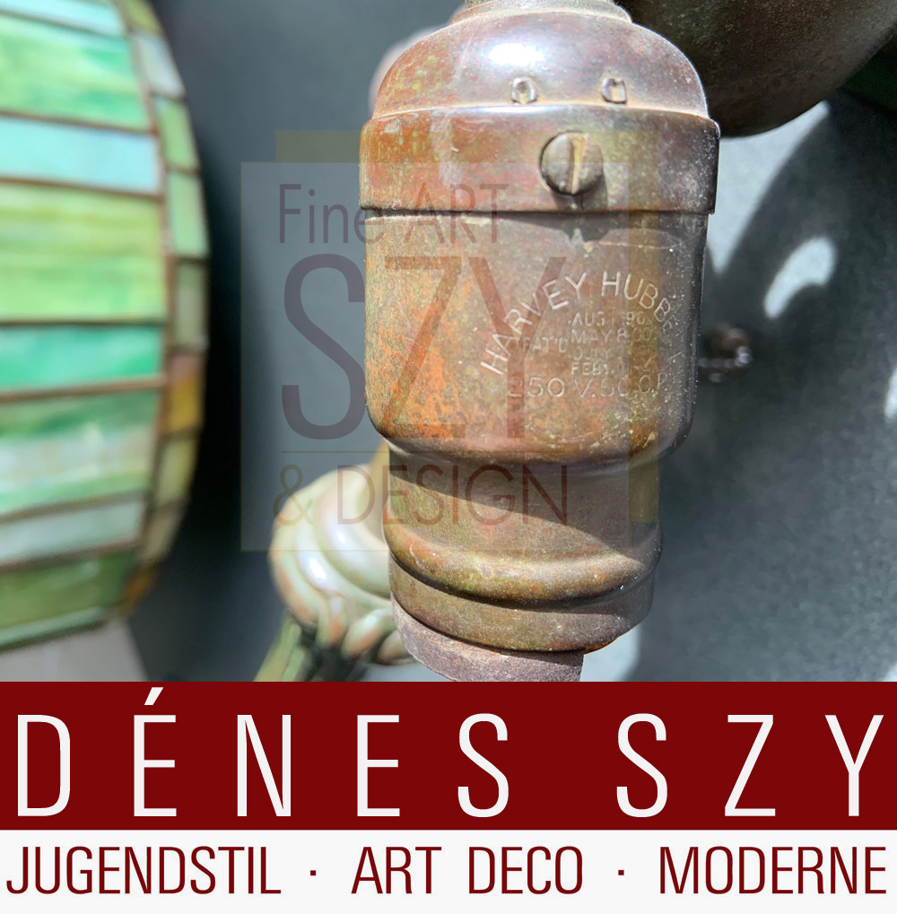 Lampada da tavolo in vetro epoca Arts and Crafts di Handel USA intorno al 1900