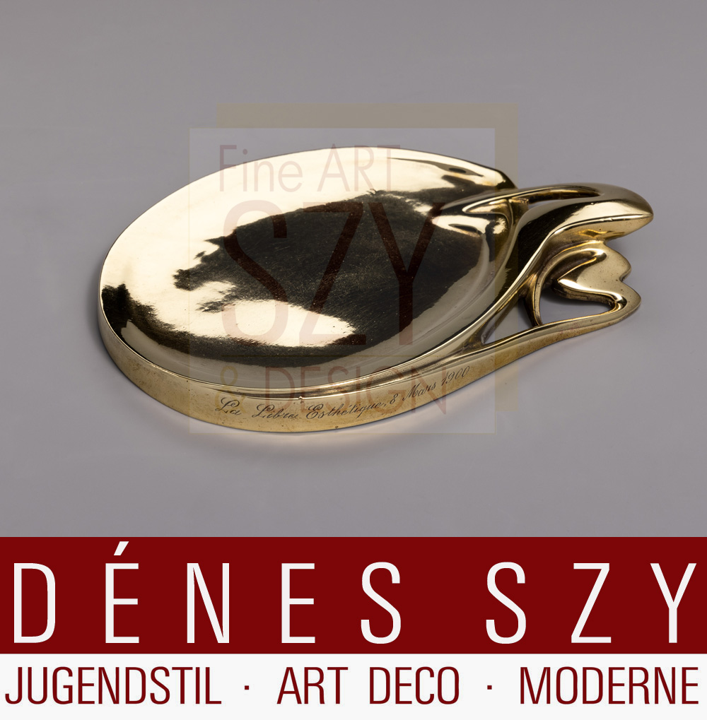 Henry van de Velde Messing Visitenkartenhalter 1898 mit Inschrift der Ausstellung La libre esthetique in Bruessel 1900