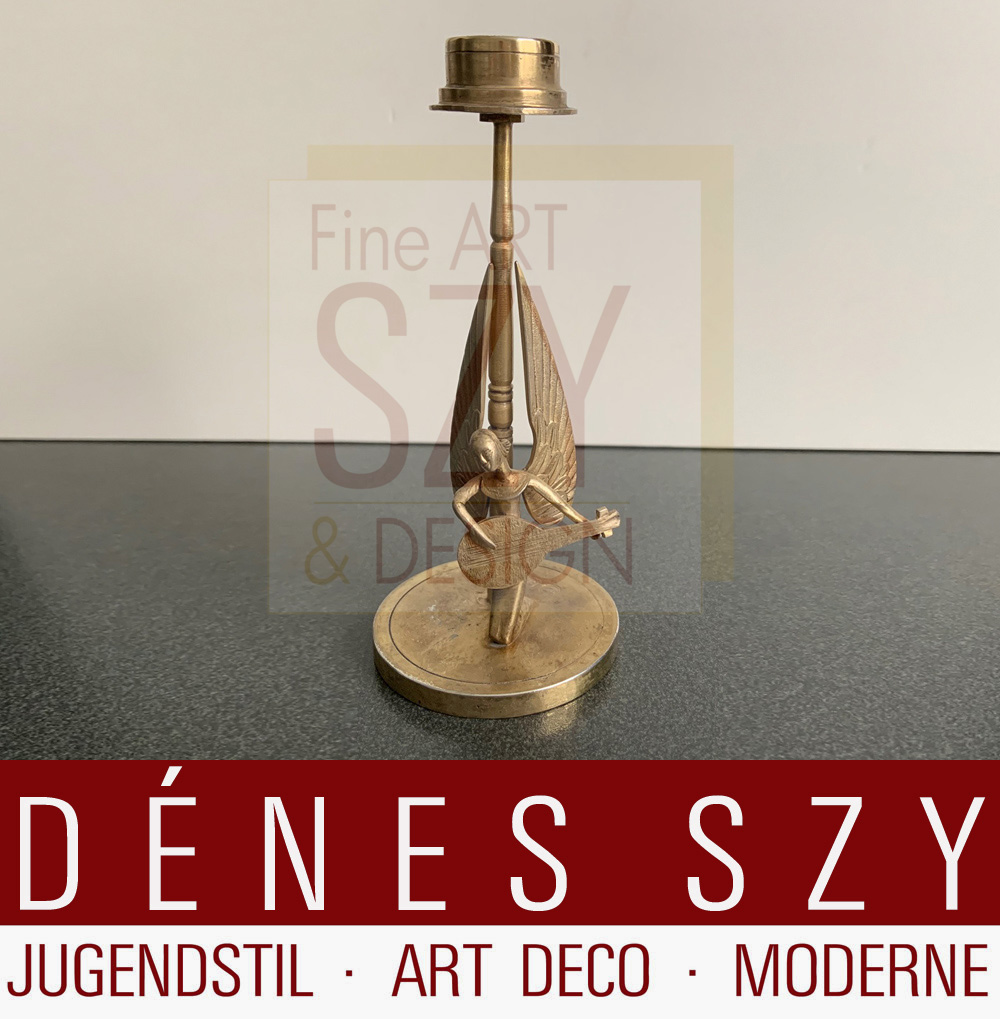 Candeliere cappella dell'angelo - chitarrista, Progettazione ed esecuzione: Herbert Zeitner, Lüneburg 1940s, Argento 925 placcato in oro