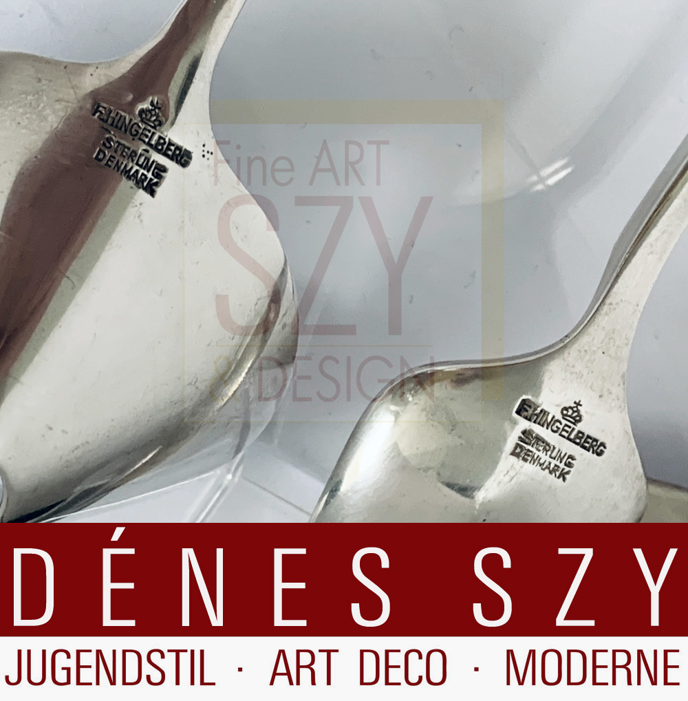 Mid Century modern Set di posate a servire antipasti, Design: Vagn Aage Hemmingsen 1957, Frantz Hingelberg, Kolding Danimarca, Argento 925