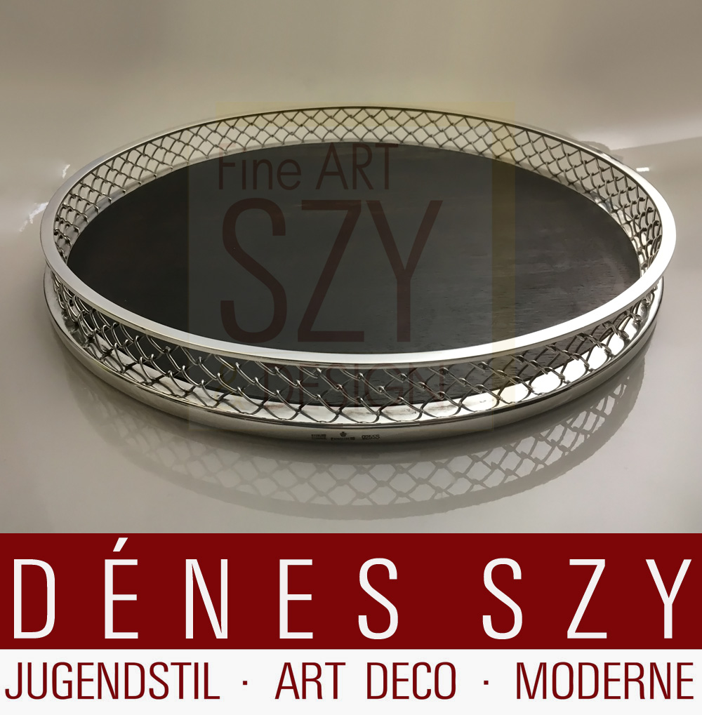 Vassoio rotondo moderno Mid Century, Argento 925 con legni pregiati, Design: Svend Weihrauch anni '40, Esecuzione: argentieri Frantz Hingelberg, Aarhus 1948-71, Danimarca, argento sterling