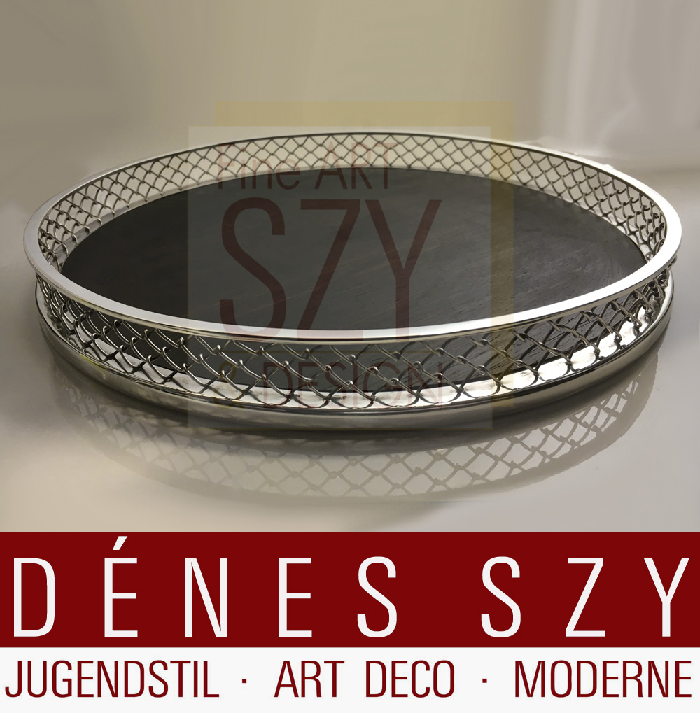 Vassoio rotondo moderno Mid Century, Argento 925 con legni pregiati, Design: Svend Weihrauch anni '40, Esecuzione: argentieri Frantz Hingelberg, Aarhus 1948-71, Danimarca, argento sterling