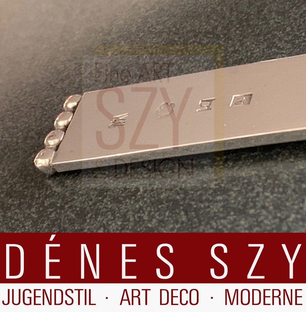 Coltello da burro Art Nouveau, Flaches Modell, modello n. S 843, Design: Josef Hoffmann 1904, Esecuzione: Wiener Werkstätte 1906-12, argento 800