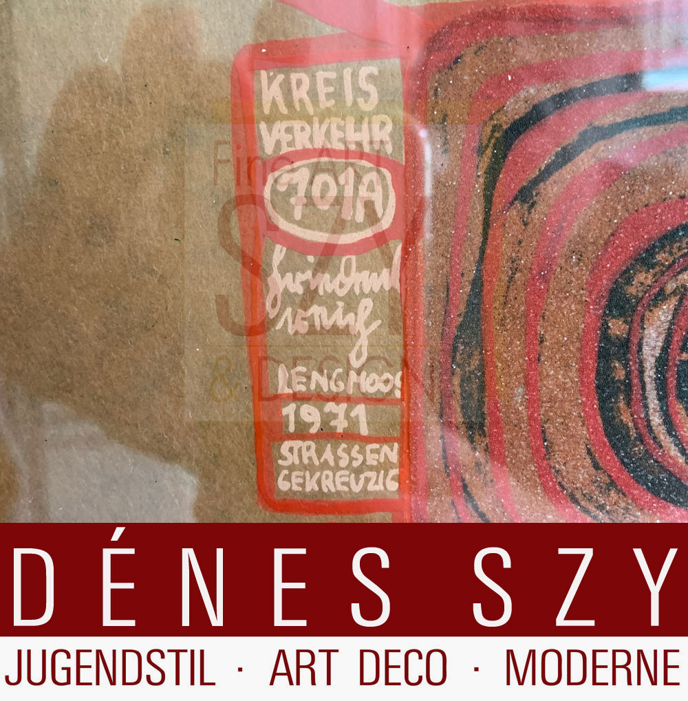 Foglio 10 dal portfolio "Look at it on a rainy day" - "Regentag", Serigrafia a colori con goffratura metallica su cartone (di Schoeller-Stern), Firmato e numerato 2123/3000, timbro giapponese, timbro in rilievo, stampato da Dietz Offizin, Lengmoss 1971, pubblicato da Ars Vita, Zurigo 1972