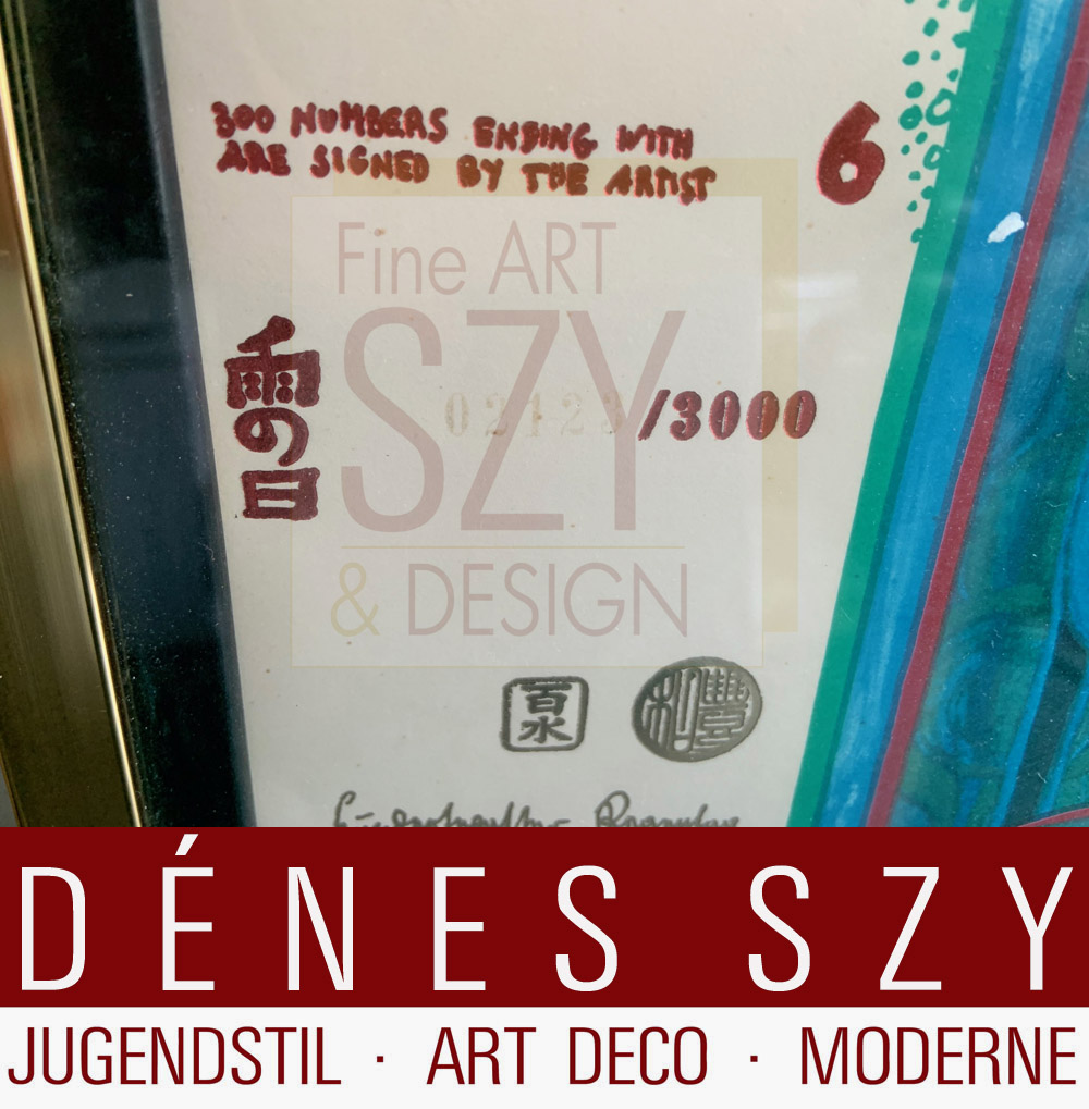 Foglio 6 dal portfolio "Guardalo in una giornata piovosa" - "Regentag", Serigrafia a colori con goffratura metallica su cartone (di Schoeller-Stern), Firmato e numerato 2123/3000, timbro giapponese, timbro in rilievo, stampato da Dietz Offizin, Lengmoss 1971, pubblicato da Ars Vita, Zurigo 1972