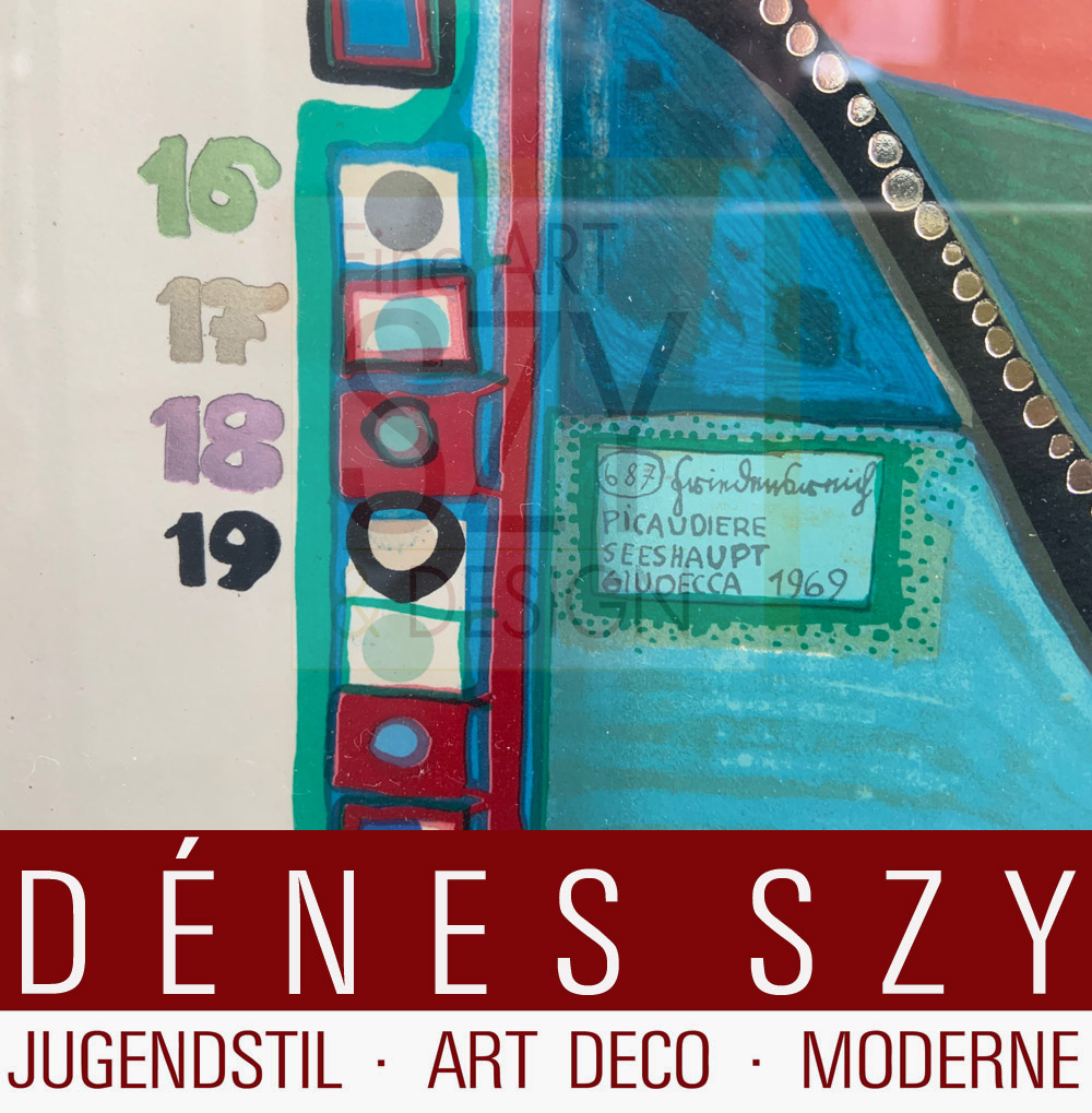 Foglio 6 dal portfolio "Guardalo in una giornata piovosa" - "Regentag", Serigrafia a colori con goffratura metallica su cartone (di Schoeller-Stern), Firmato e numerato 2123/3000, timbro giapponese, timbro in rilievo, stampato da Dietz Offizin, Lengmoss 1971, pubblicato da Ars Vita, Zurigo 1972