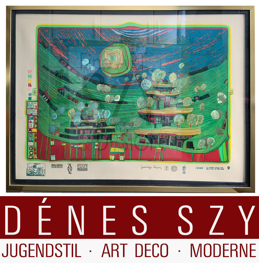 Foglio 9 dal portfolio "Guardalo in una giornata piovosa" - "Regentag", Serigrafia a colori con goffratura metallica su cartone (di Schoeller-Stern), Firmato e numerato 2123/3000, timbro giapponese, timbro in rilievo, stampato da Dietz Offizin, Lengmoss 1971, pubblicato da Ars Vita, Zurigo 1972