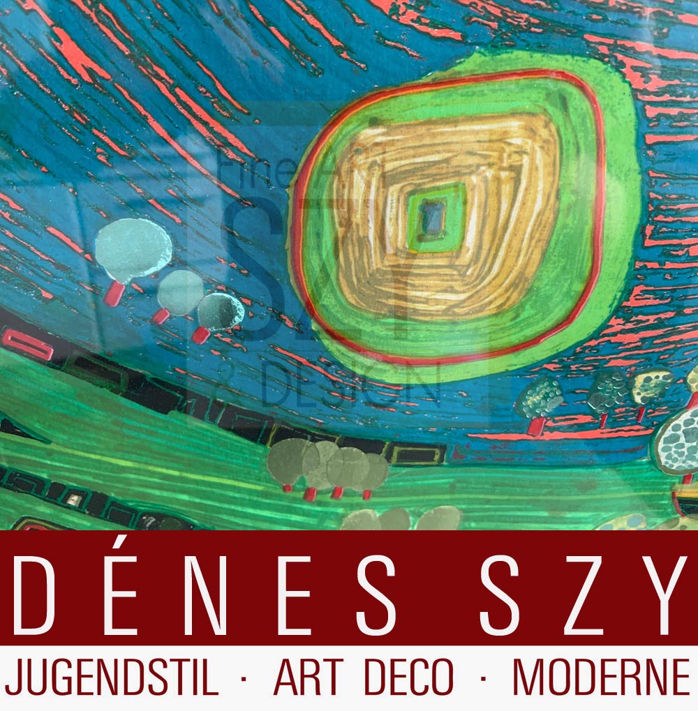 Foglio 9 dal portfolio "Guardalo in una giornata piovosa" - "Regentag", Serigrafia a colori con goffratura metallica su cartone (di Schoeller-Stern), Firmato e numerato 2123/3000, timbro giapponese, timbro in rilievo, stampato da Dietz Offizin, Lengmoss 1971, pubblicato da Ars Vita, Zurigo 1972