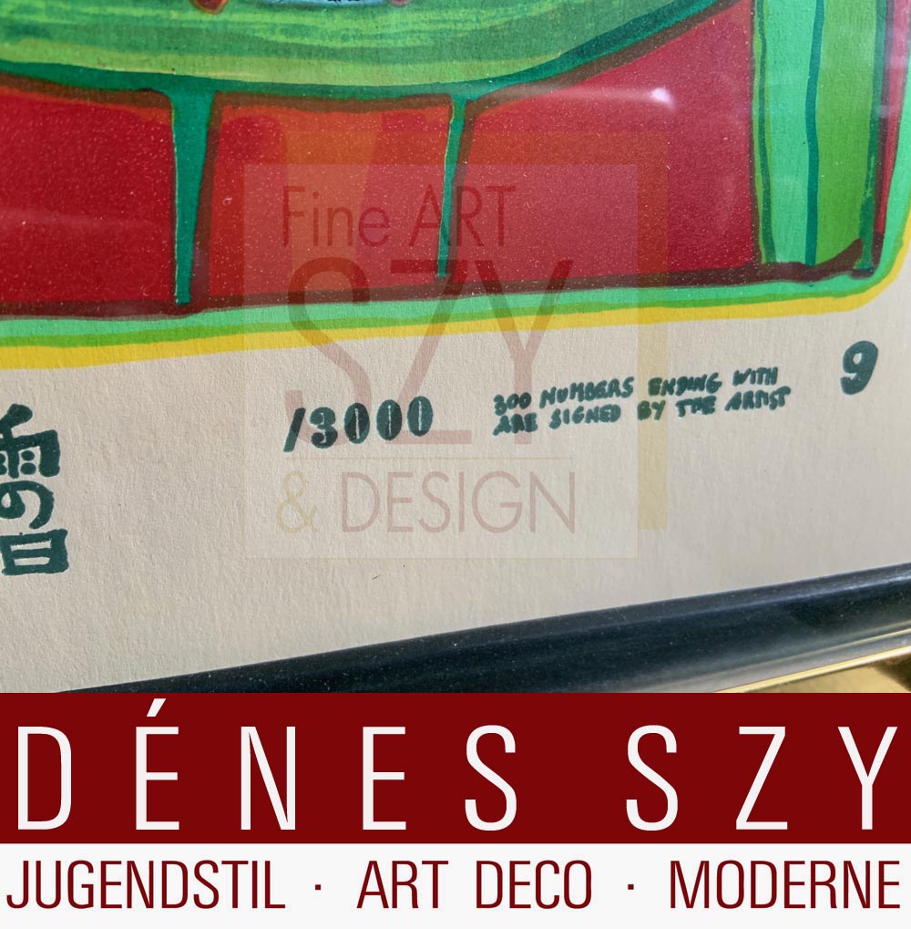 Foglio 9 dal portfolio "Guardalo in una giornata piovosa" - "Regentag", Serigrafia a colori con goffratura metallica su cartone (di Schoeller-Stern), Firmato e numerato 2123/3000, timbro giapponese, timbro in rilievo, stampato da Dietz Offizin, Lengmoss 1971, pubblicato da Ars Vita, Zurigo 1972