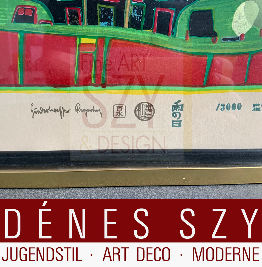 Foglio 9 dal portfolio "Guardalo in una giornata piovosa" - "Regentag", Serigrafia a colori con goffratura metallica su cartone (di Schoeller-Stern), Firmato e numerato 2123/3000, timbro giapponese, timbro in rilievo, stampato da Dietz Offizin, Lengmoss 1971, pubblicato da Ars Vita, Zurigo 1972