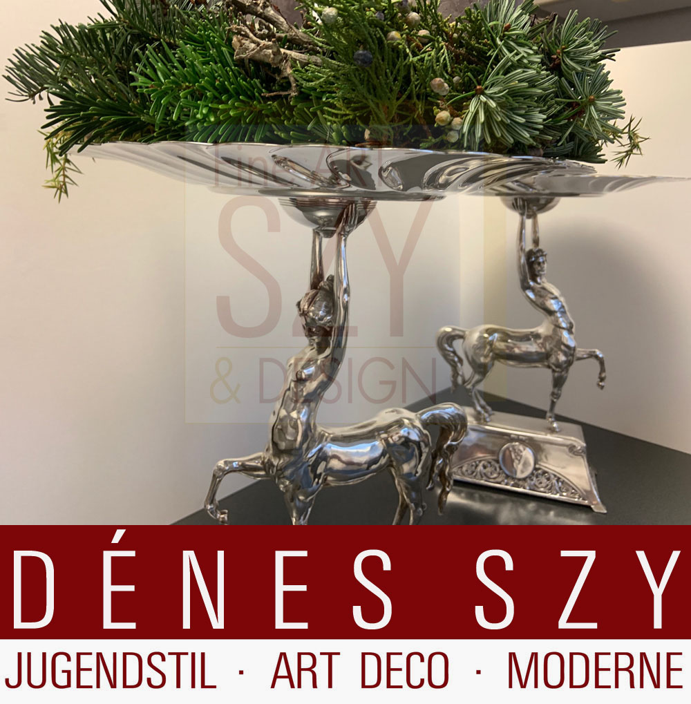 Due centrotavola con centauri, Design ed esecuzione: Württembergische Metallwarenfabrik intorno al 1910, Germania, Metallo, placcato argento, contrassegnato con il numero di modello 404