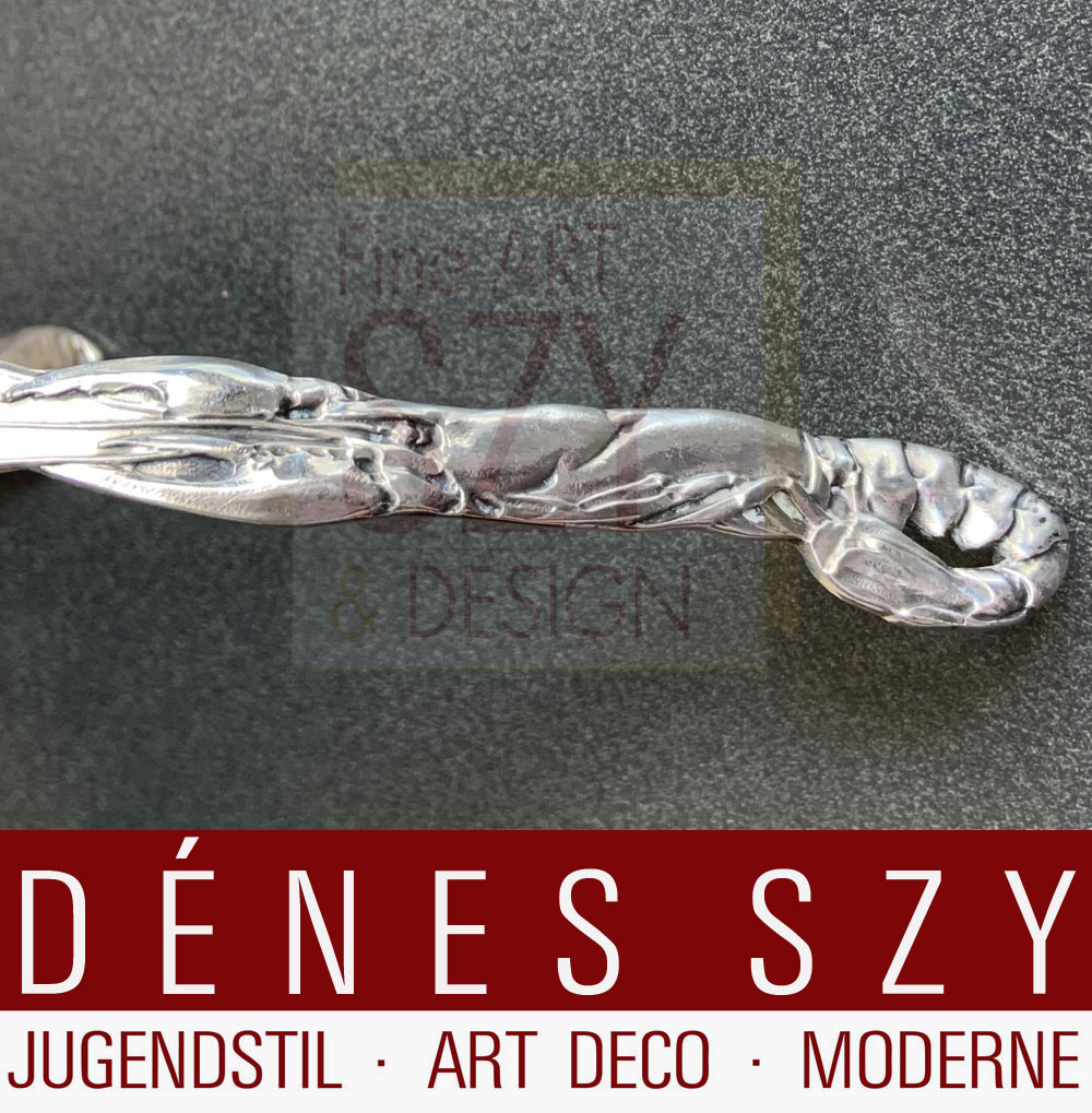 Paio di posate da pesce Art Nouveau con decoro di animali marini: polpo e aragosta o gambero di fiume, Peter Bruckmann, Heilbronn, Germania, Argento 800
